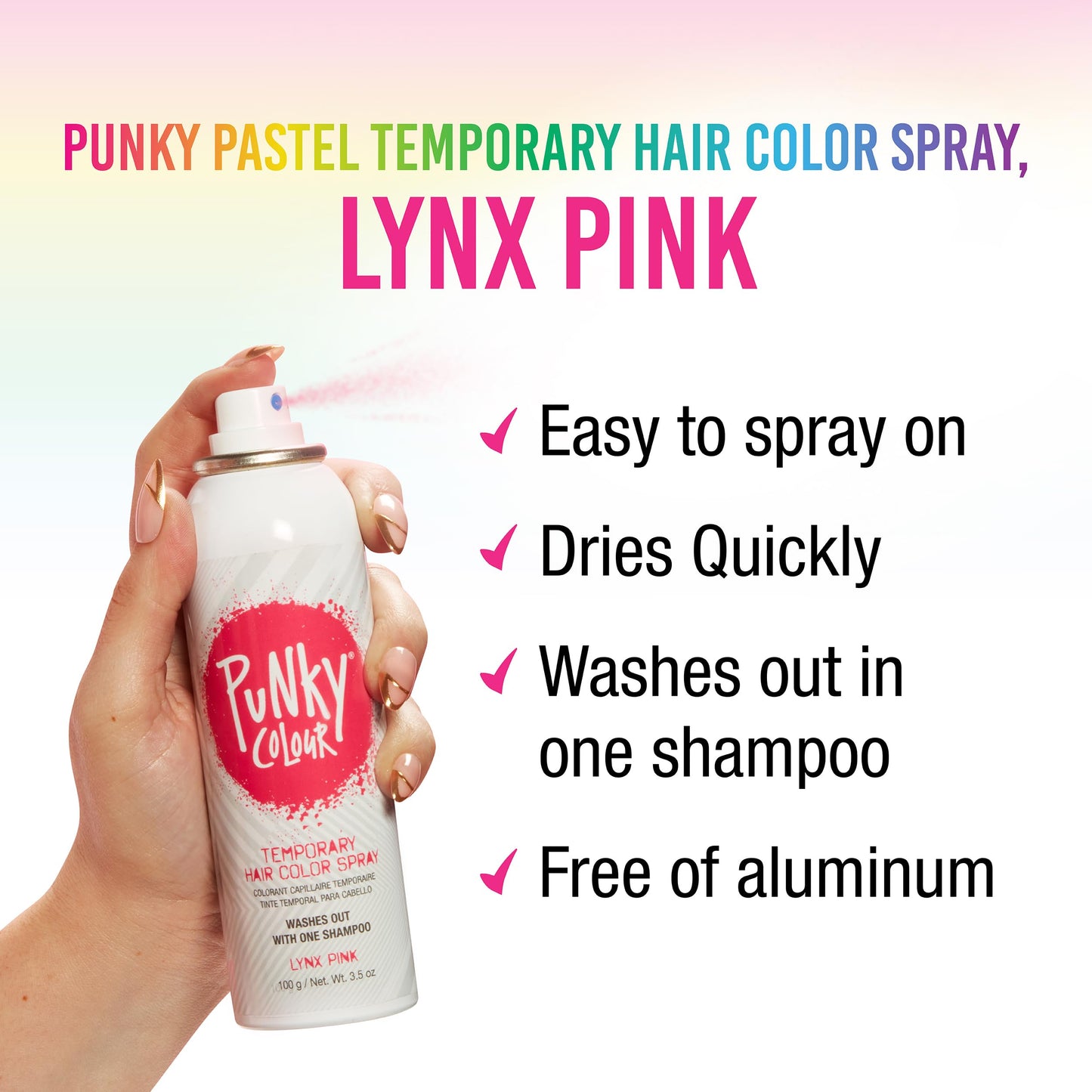 Punky Temporary Hair Color Spray, Lynx Pink - Instant Hair-Dye Mist, Fast Drying Non-Damaging Wash Out Tint for Salon Style Highlights, 3.5 oz