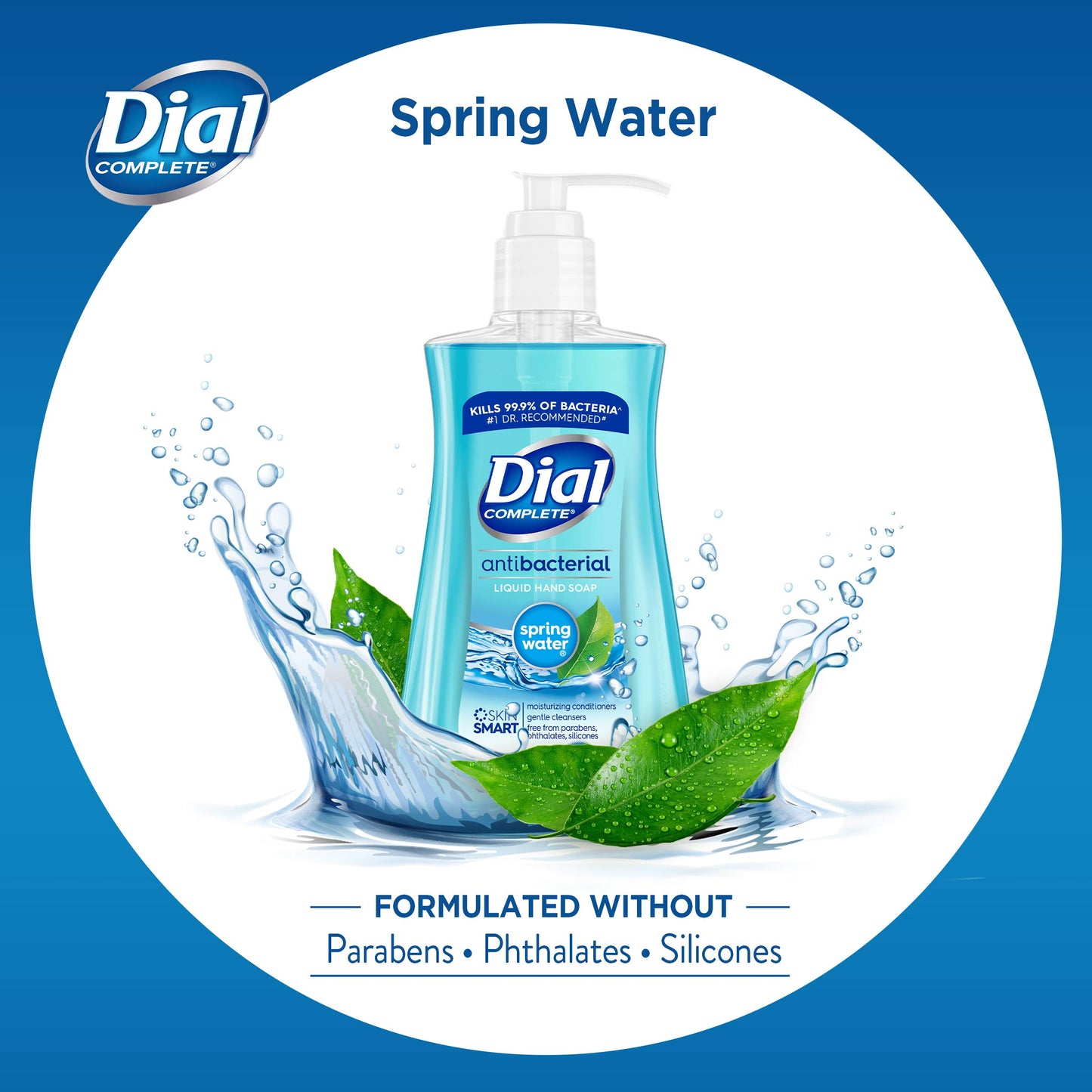 Dial Complete Antibacterial Liquid Hand Soap, Spring Water, Blue, 7.5 fl oz (Pack of 1)