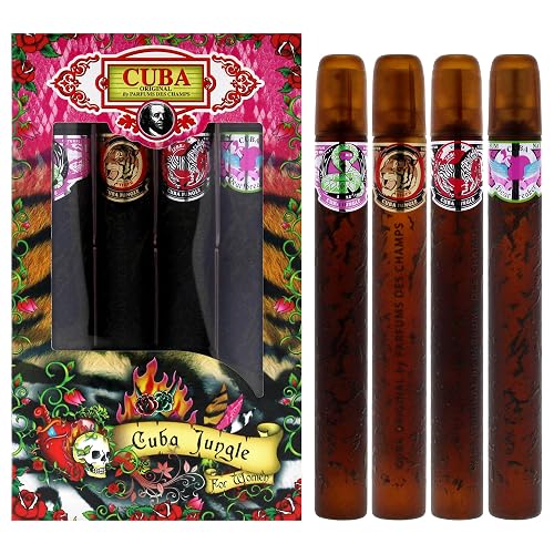 Cuba Jungle 4 Pieces Gift Set for Women, (Snake + Tiger + Zebra + Heartbreaker 4×1.17 Ounce Eau de Parfum Spray)