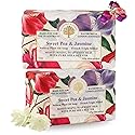 Wavertree & London Sweet Pea & Jasmine Scented Natural Soap (2 Bars), 7oz Moisturizing French Triple Milled Soap Bars enriched with shea butter - Pure