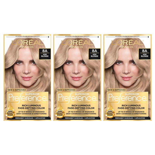 Superior Preference Rich Luminous Conditioning Colorant, Level 3 Permanent, Ash Blonde/Cooler 8A (Pack of 3)
