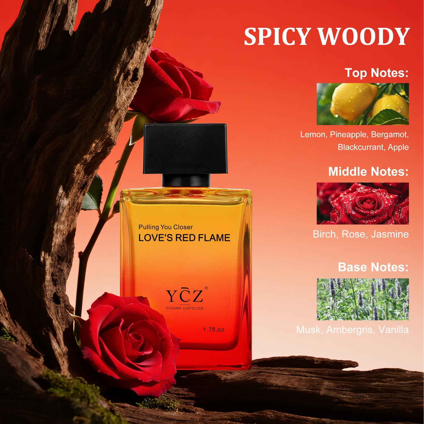 Ycz LOVE'S RED FLAME Men's Perfume 1.7 oz, Gradient Red Flame Bottle for Passionate Love Perfume, Spicy Woody Signature Long-Lasting Fragrance - Ideal Beauty and Personal Care Ycz