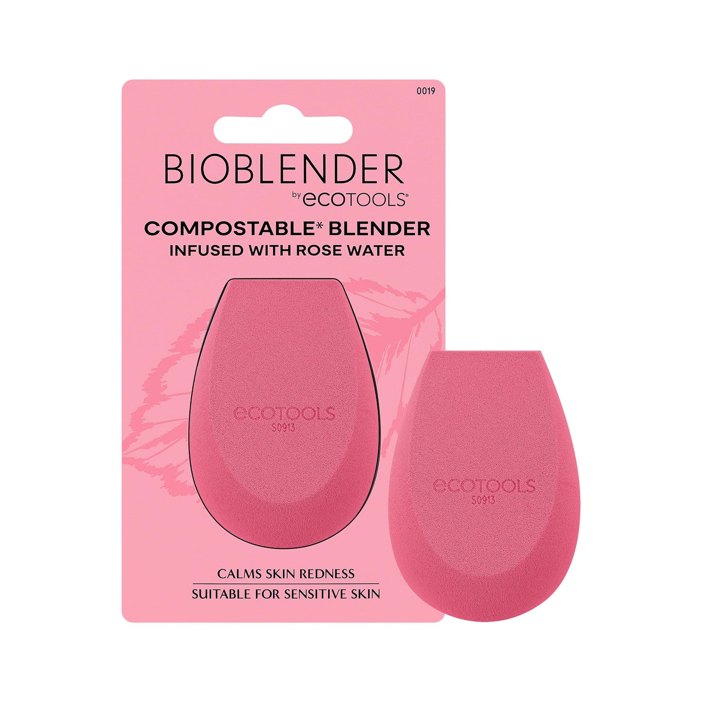 EcoTools Rose Water Bioblender, Compostable Makeup Blending Sponge, For Liquid & Cream Foundation, Base Coverage, Anti-inflammatory Ingredients, Pink