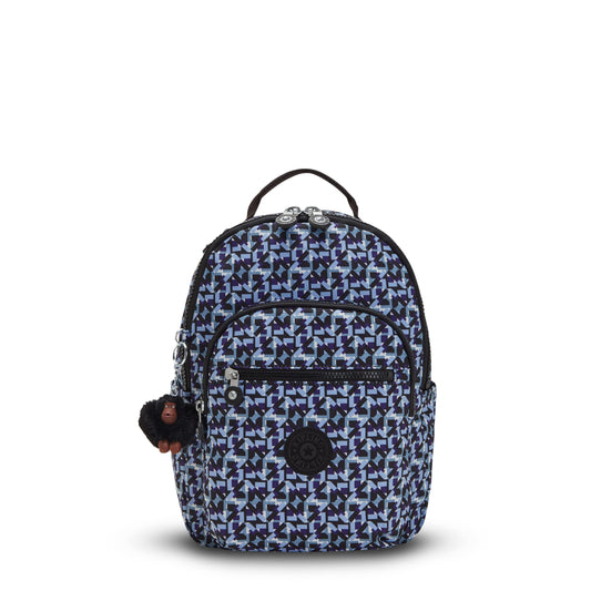 Kipling Women's Seoul Small Backpack, Durable, Padded Shoulder Straps with Tablet Sleeve, Dazzling Geos, 10.5''L x 13.75''H x 6.75''D (KI56110IS)