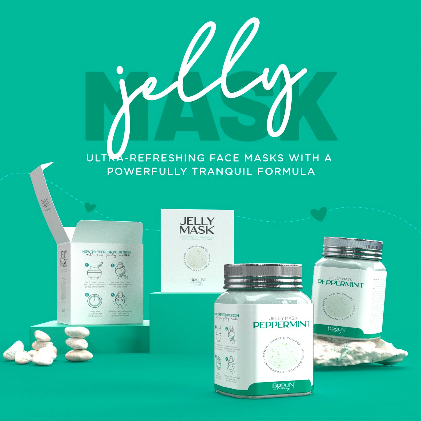 BRÜUN Peel-Off Peppermint Jelly Mask for Face Care - A 23 fl oz Rubber Mask Jar for 30 to 35 Treatments - A Skin Care Moisturizing Gel Mask of Spa Set