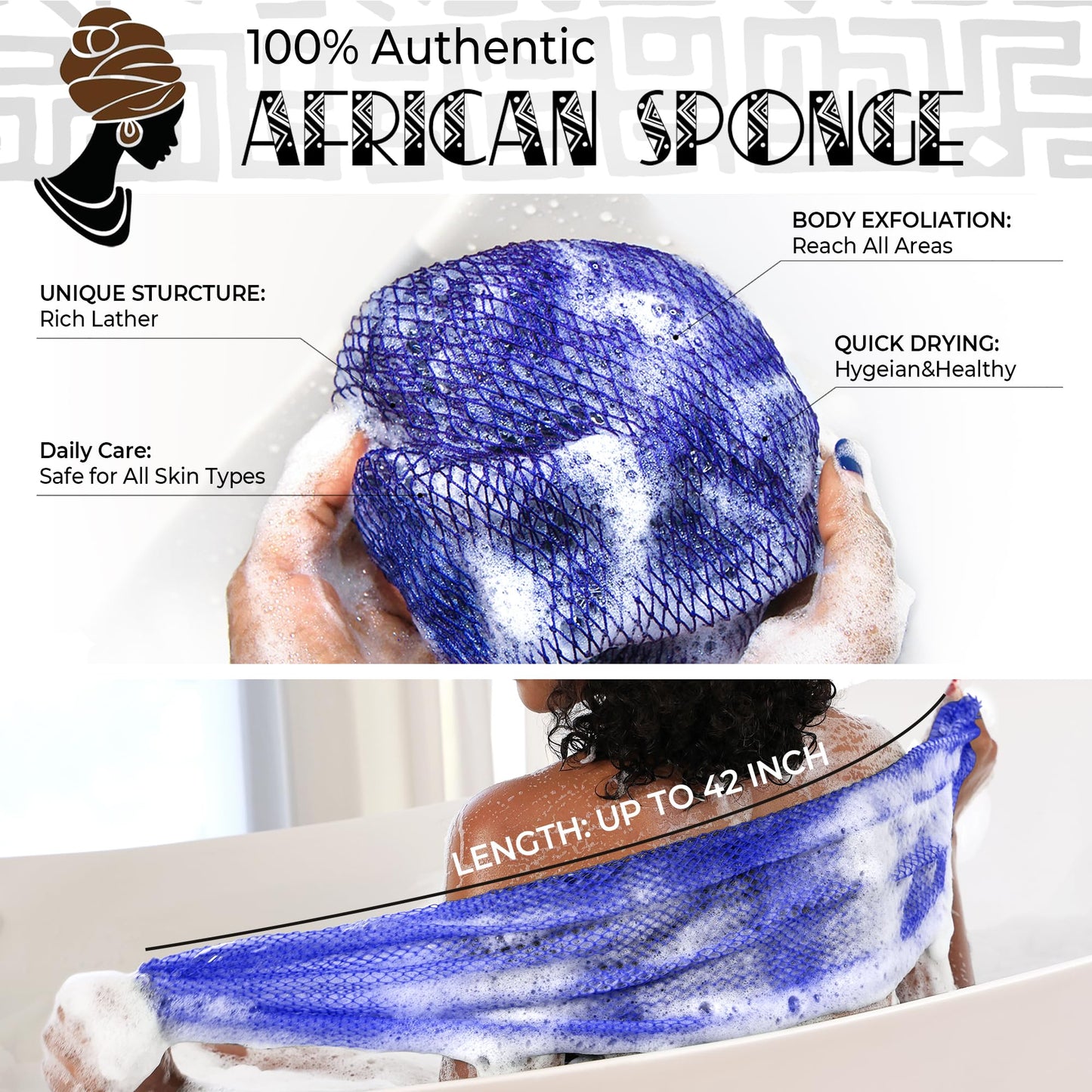 Loofah Sponge African Net Authentic - 2 Pieces Real African Exfoliating Sponge with Knots - African Net Wash Cloths for Body Scrubber Exfoliator Beauty and Personal Care RelaxScene
