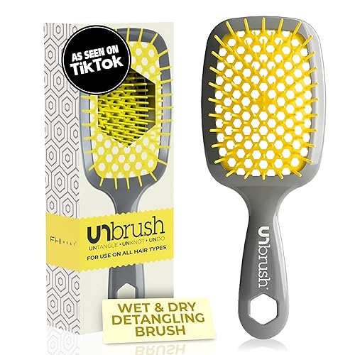 FHI Heat UNbrush Detangling Brush for Pain-Free Brushing on All Wet or Dry Hair Types - Durable DuoFlex Anti-Static Bristles, Lightweight Handle