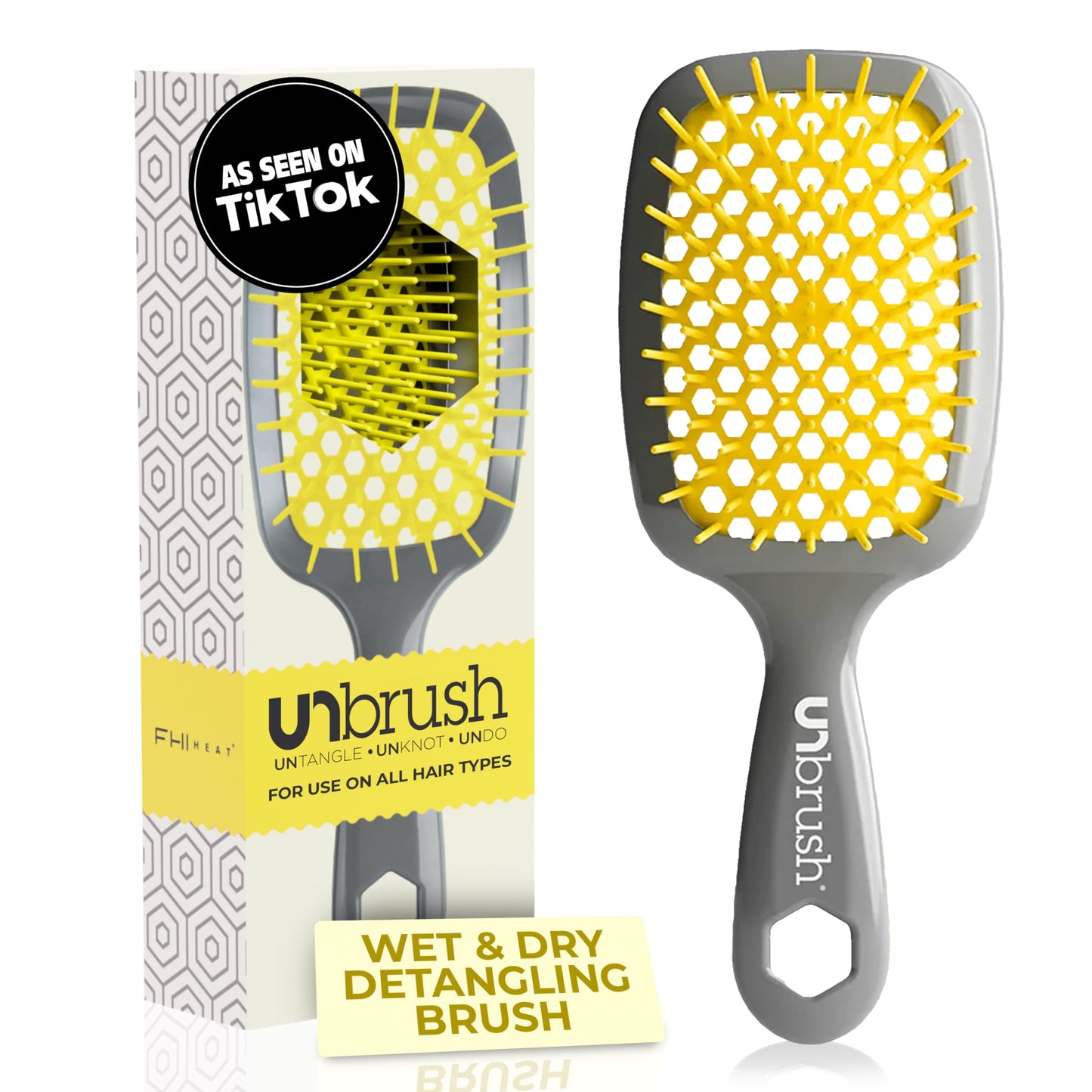 FHI Heat UNbrush Detangling Brush for Pain-Free Brushing on All Wet or Dry Hair Types - Durable DuoFlex Anti-Static Bristles, Lightweight Handle