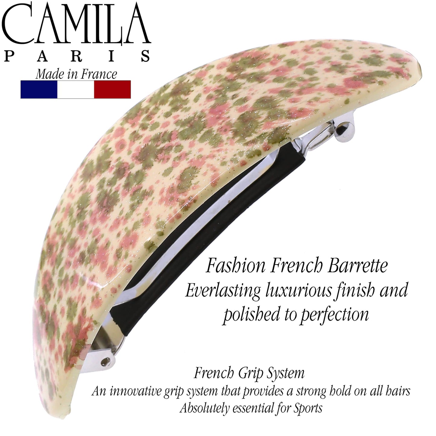 Camila Paris CP3323 French Hair Barrette Oval For Thick Curly Wavy Long Hair, Strong Hold Grip Hair Clips for Women, No Slip Rubberized Metal Clasp