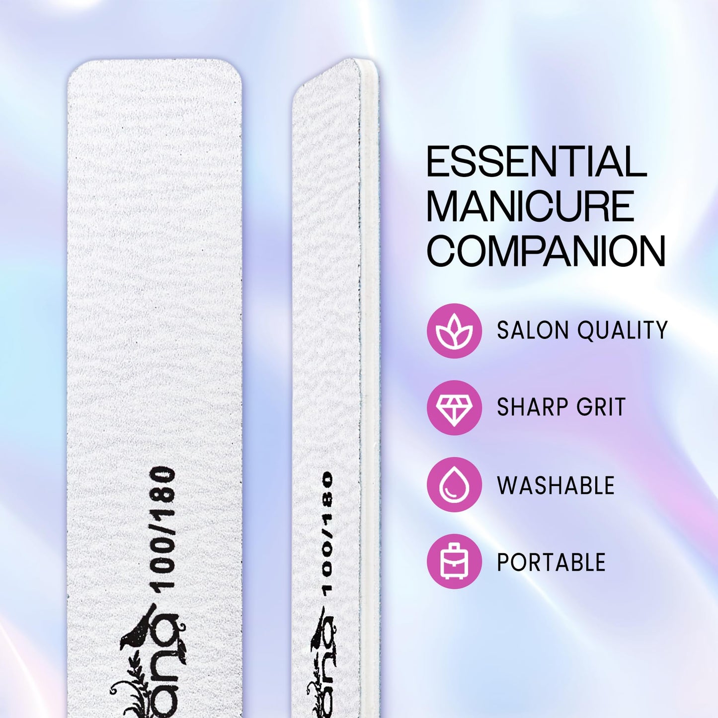 10pcs - PANA Jumbo Double-Sided Emery Nail File for Manicure, Pedicure, Natural, and Acrylic Nails - Zebra (Grit 100/180)