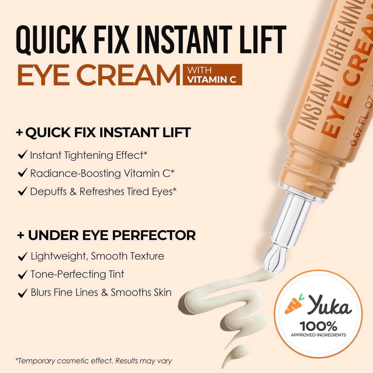 Quick Fix Vitamin C Instant Eye Tightener - Under Eye Cream for Dark Circles, Puffiness & Bags - Dermatologist Tested, Anti-Aging, Korean Skin Care
