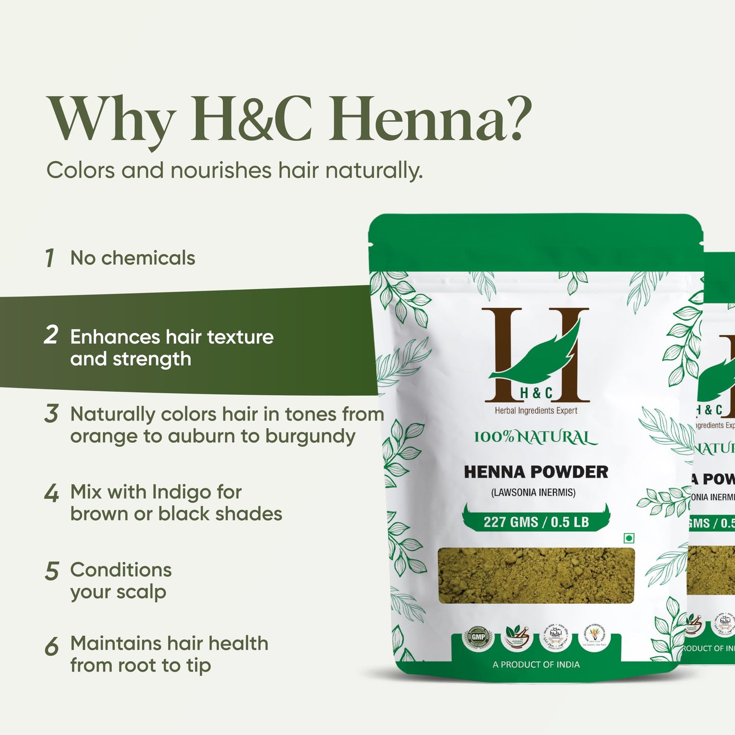 H&C 100% Pure Neutral Henna Powder/Colorless Henna/Senna Powder/Cassia Obovata (227g / (1/2 lb) / 8 ounces) For conditioning your hair without