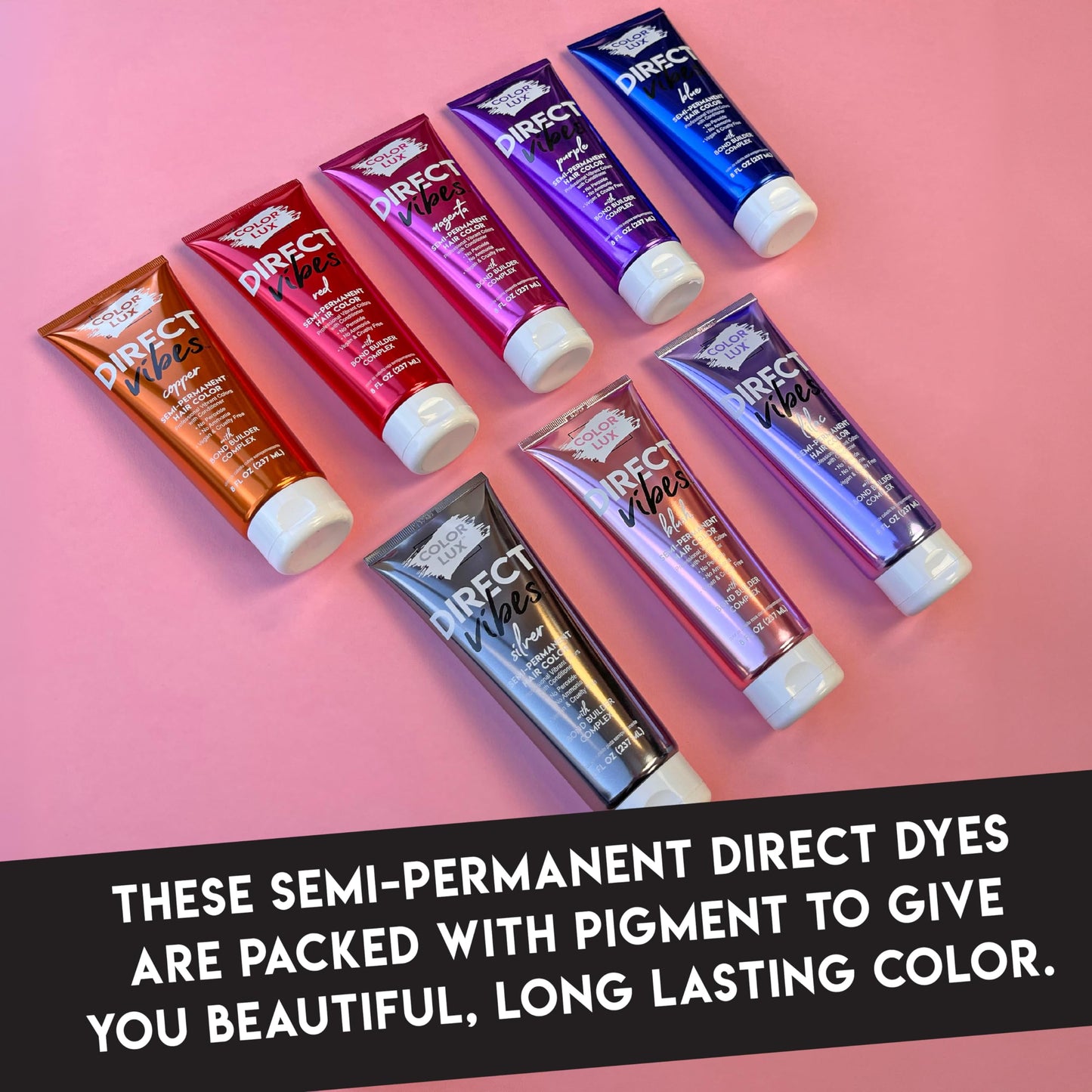 Color Lux Direct Vibes Semi-Permanent Hair Color, Silver, Vibrant & Long-Lasting Shade, Ammonia-Free, Vegan, Sulfate-Free, Paraben-Free, 8 fl oz