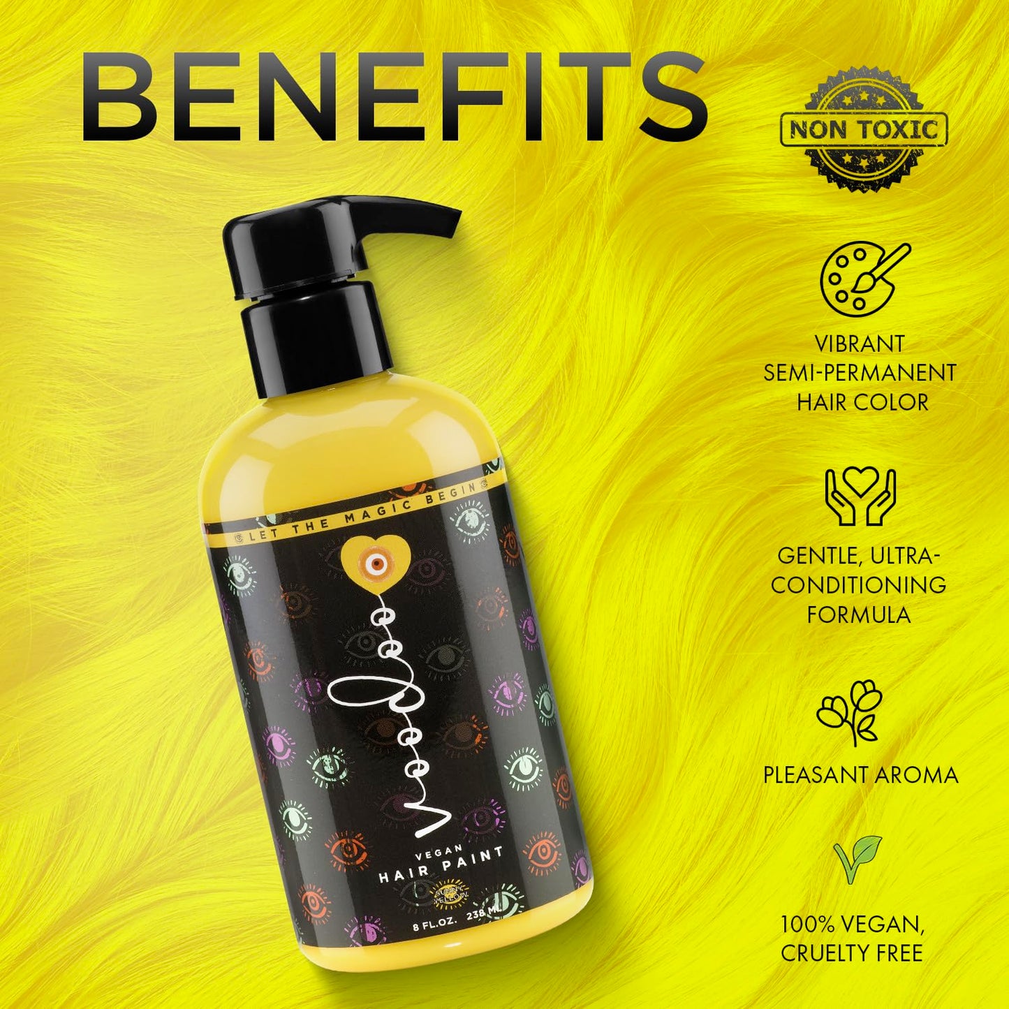 MOEHAIR Semi-Permanent Hair Color | Yellow Hair Dye 8 Oz | No Ammonia, Sulfate or Paraben | Easy-to-use & Apply at Home | Vegan & Cruelty-Free |
