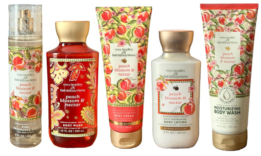 Bath and Body Works Peach Blossom and Nectar 5 Piece Body Care Set - Mist, Body Cream, Shower Gel, Body Lotion, and Moisture Body Wash - Full Size Beauty and Personal Care Bath & Body Works