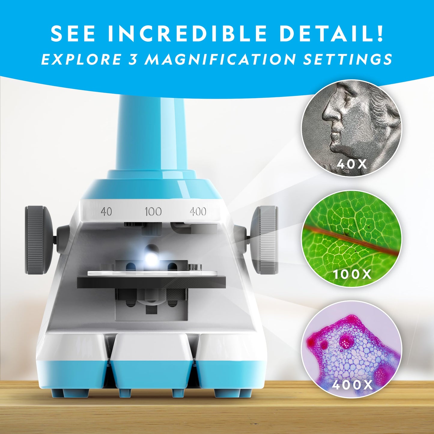 National Geographic Kids Microscope – Easy Science Kit with 400x Zoom, Prepared & Blank Slides, STEM Toy Gift for Ages 6–10, Exclusive