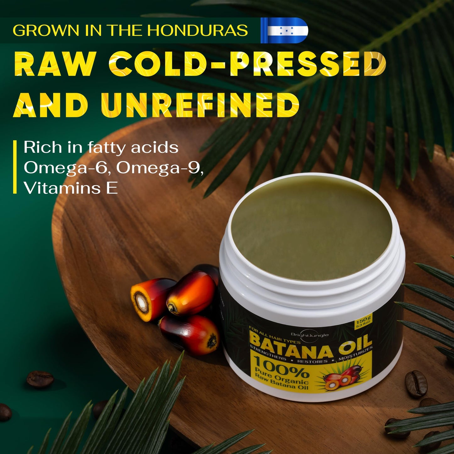 BRIGHTJUNGLE Raw Batana Oil for Hair Growth - Hair & Scalp Oil for Thickness & Shine - Men & Women - 100% Pure, Organic, Cold-Pressed 5.3oz (150g)