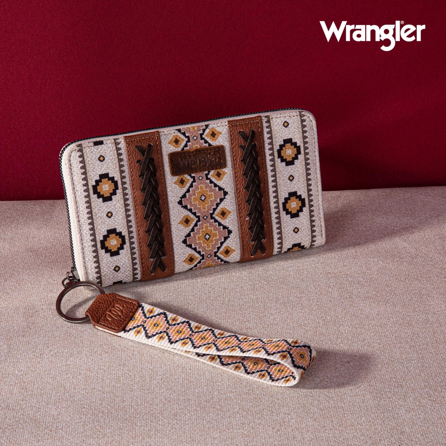 Wrangler Western Wallet Purse for Women with Aztec Southwestern Wristlet Strap Boho Women Purse Bi-fold Wallet CY-WG2202-W006CF