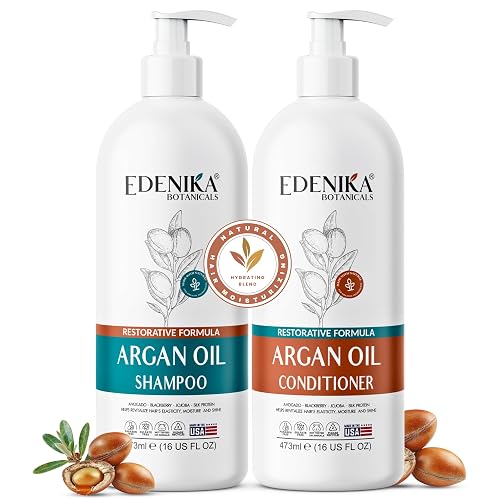Edenika Botanicals Argan Oil Shampoo and Conditioner Set with Biotin, Repairs Dry & Damaged Hair, Deeply Hydrating & Nourishing, Women & Men