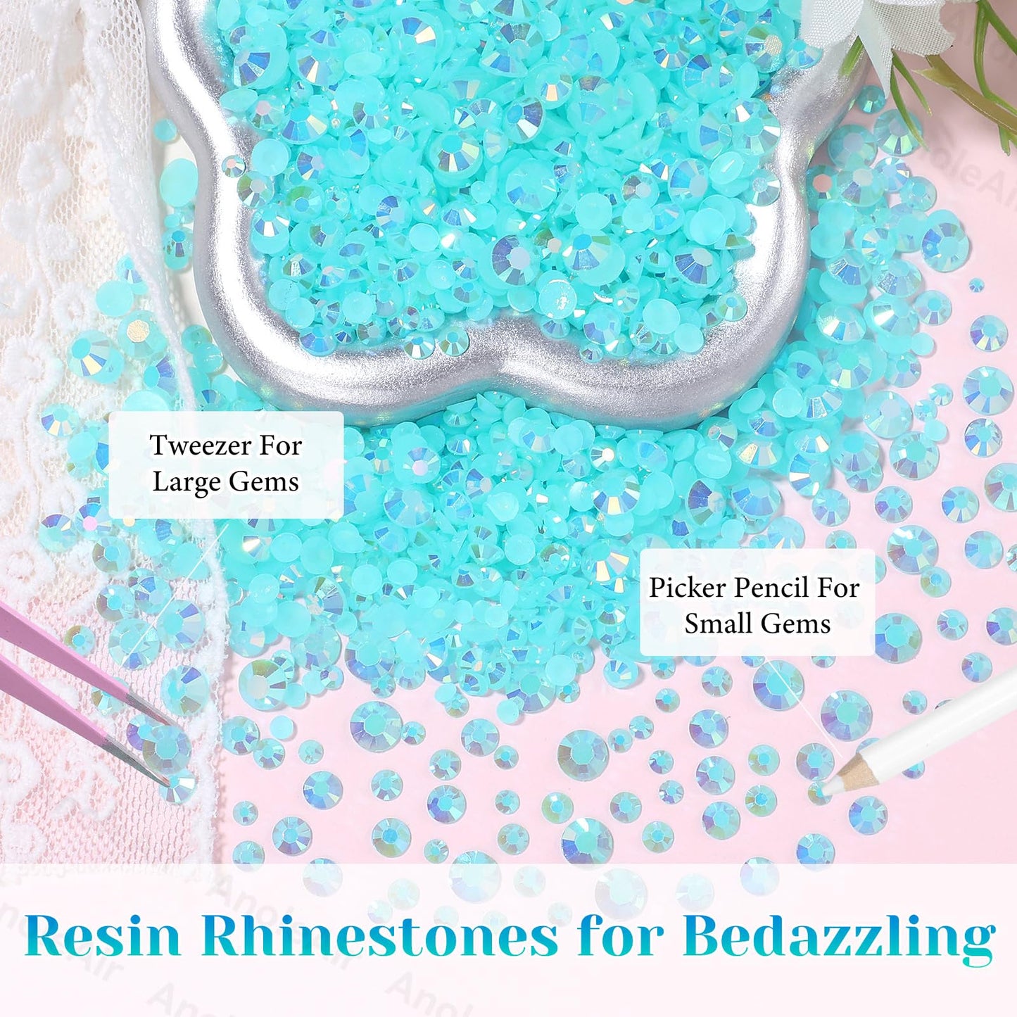 12000Pcs Lake Blue Rhinestones for Bedazzling Kit, 2/3/4/5/6mm Mix Sizes Jelly Bedazzling Resin Gems, Gems Bedazzling for Crafting, Flatback Beauty and Personal Care AnoleAir