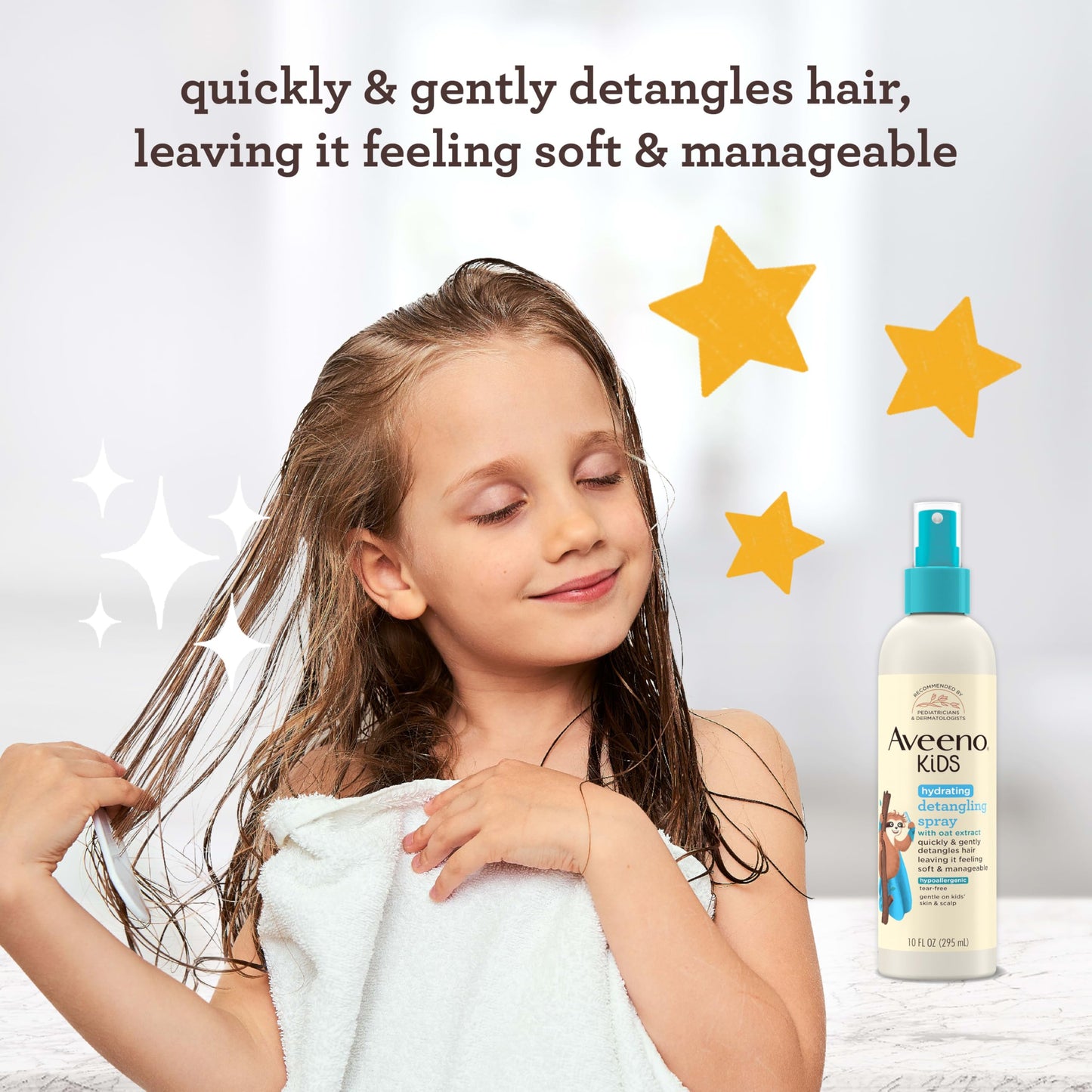 Aveeno Kids Hydrating Detangling Spray with Oat Extract, Quickly Detangles Hair, Tear-Free, Gentle on Sensitive Skin & Scalp, Detangler Spray