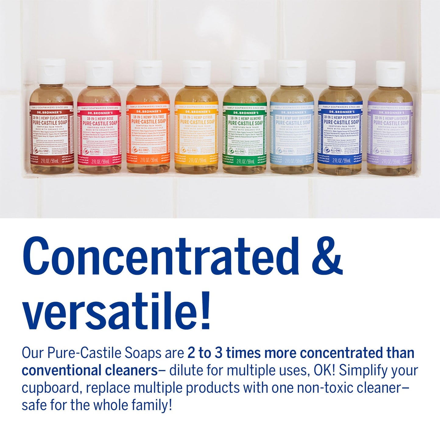 Dr. Bronner's - Pure-Castile Liquid Soap (Baby Unscented, 2 ounce, 2-Pack) - Made with Organic Oils, 18-in-1 Uses: Face, Body, Hair, Laundry, Pets
