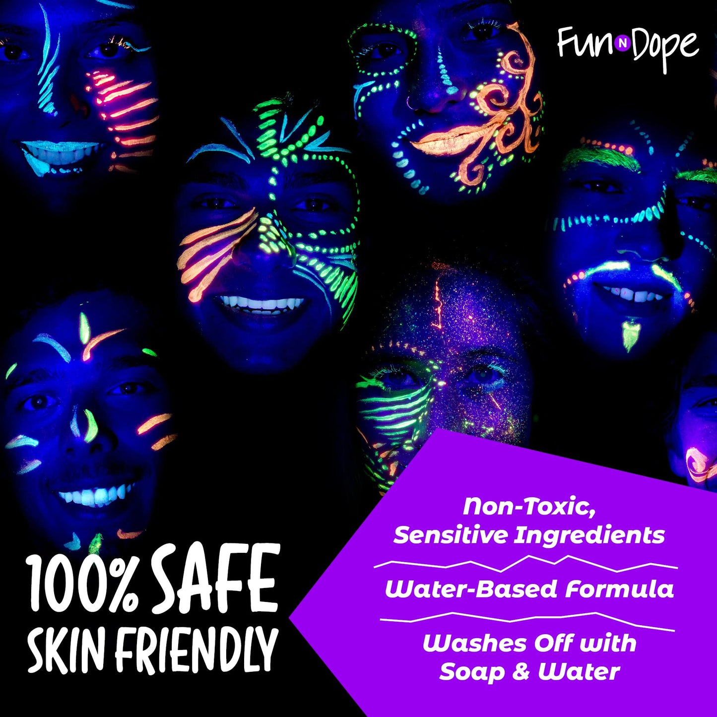 UV Body Paint and Face Paint - 8 Colors - Blacklight Reactive Paints - Body Makeup Glows In the Dark for Black Light Parties, Halloween Costume