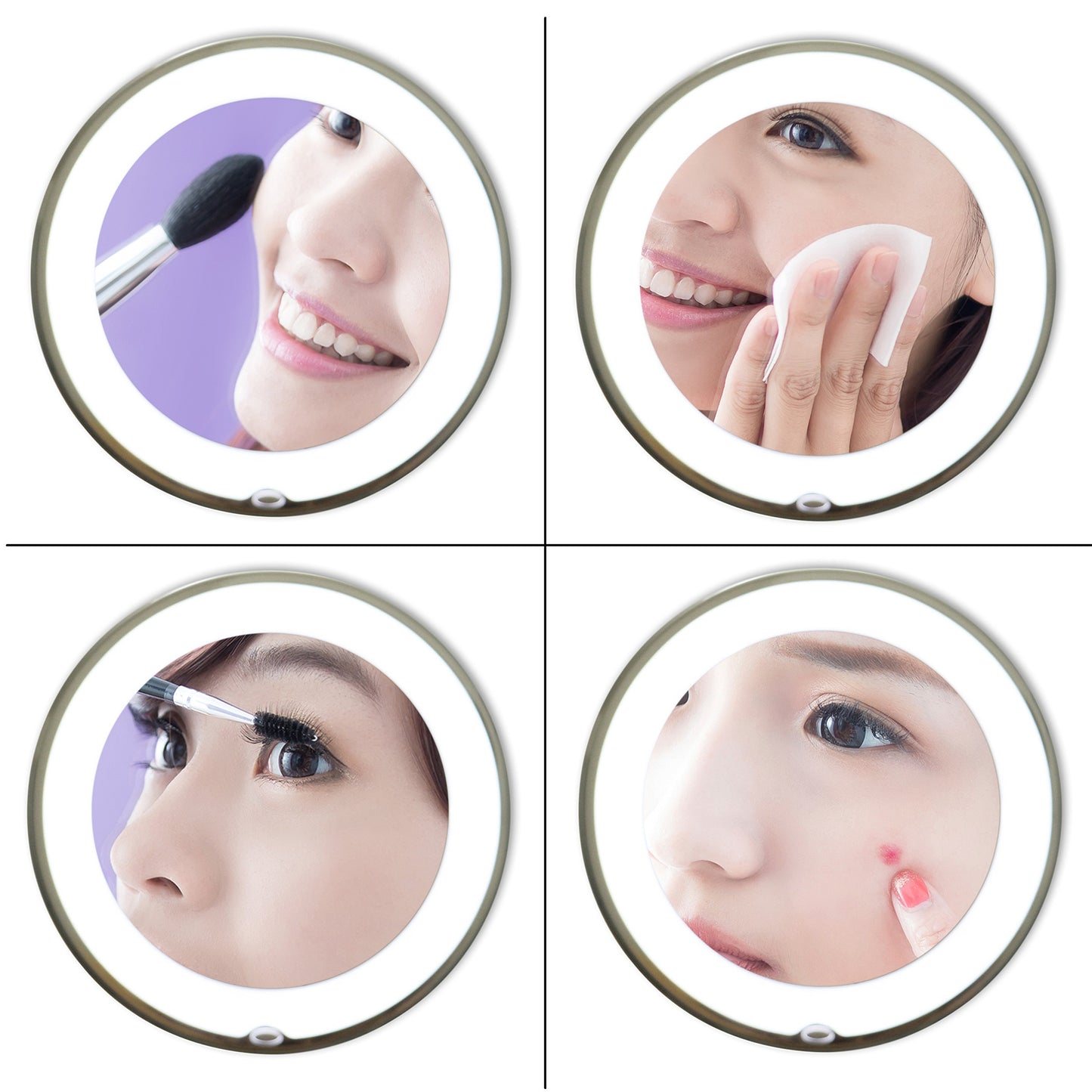 JiBen Flexible Gooseneck LED Lighted 10X Magnifying Makeup Mirror with Power Locking Suction Cup and 360 Degree Swivel, Portable Cordless Travel