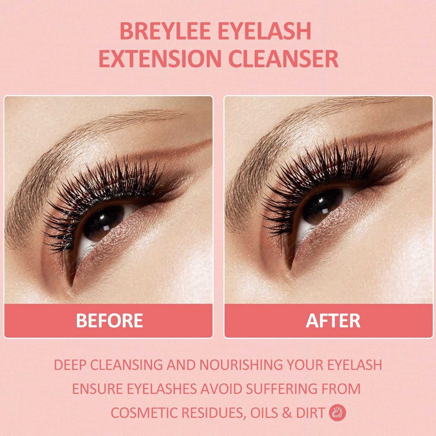 Eyelash Extension Cleanser, BREYLEEEyelash Extension Shampoo Eyelash Extension Foam & Brushes Eyelid Cleanser for Makeup Remover Paraben & Sulfate Beauty and Personal Care BREYLEE