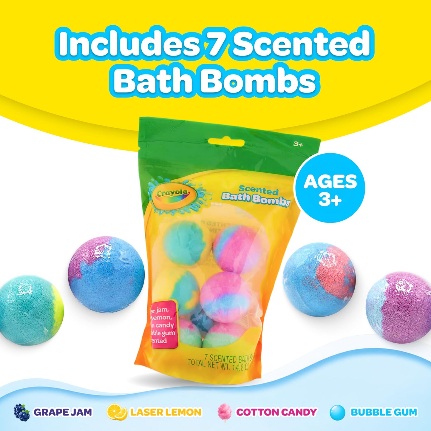 Crayola Scented Bath Bombs for Kids (7 Count), Non-Toxic, Stain Free, Multi-Colored Fizzy Bath Bombs with Grape, Lemon, Cotton Candy & Bubblegum Beauty and Personal Care Taste Beauty