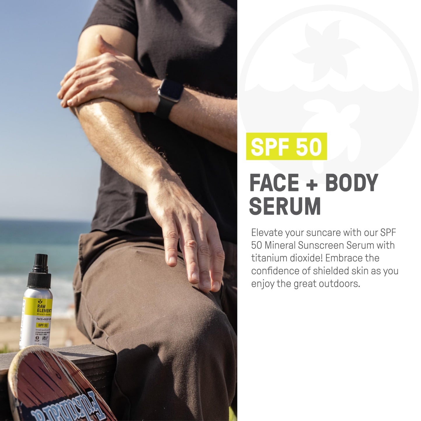 Raw Elements Face + Body Serum SPF 50 All-Natural Mineral Sunscreen - Reef Safe, Water Resistant, Broad Spectrum UVA/UVB Protection, Safe For All