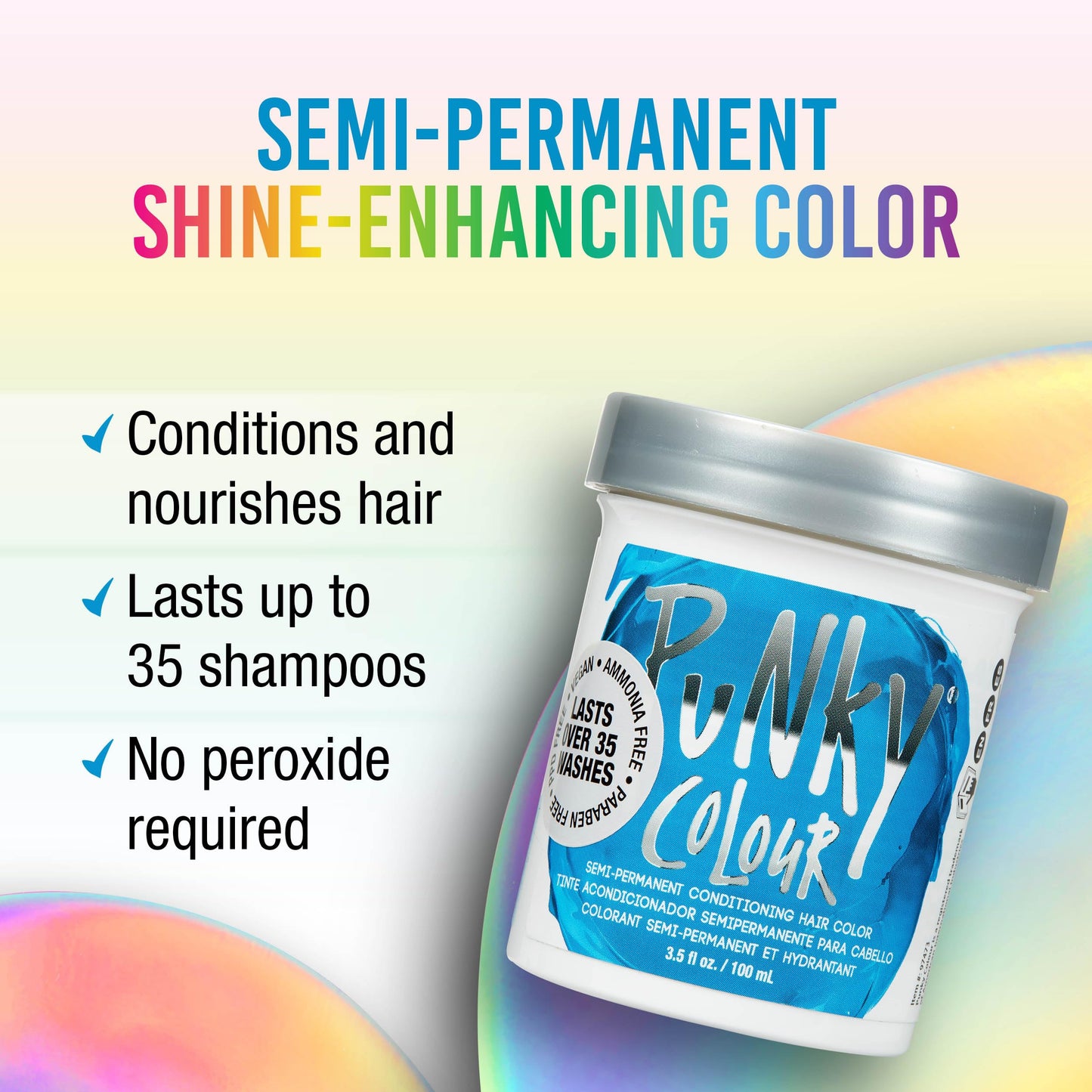 Punky Colour Semi Permanent Hair Color - Conditioning Blue Hair Dye for Vibrant Blue Hairs, Vegan, Cruelty-Free, Lasts up to 35 Washes, 3.5 oz