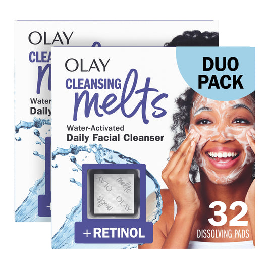 Olay Face Wash, Retinol Cleansing Melts, Fragrance-Free, Daily Use Gentle Cleanser, For All Skin Types, Travel Size, Water-Activated to Clean, Tone