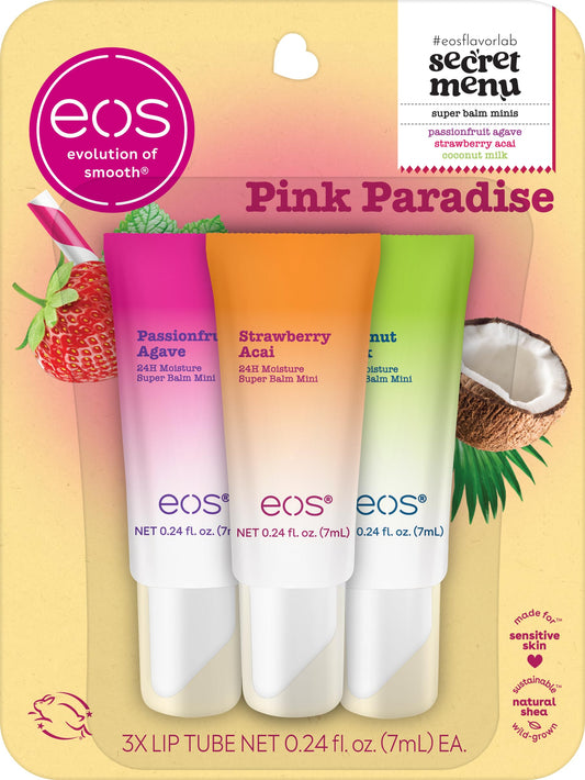 eos 24H Moisture Super Balms Minis- Pink Paradise, Limited-Edition, Nourishing, Dry Lips, Variety Pack Mini, Lip Balms, 0.169 fl oz, 3-Pack Beauty and Personal Care eos