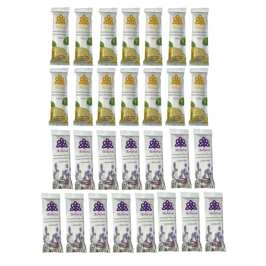 Asheva 8" x 9" Individually Wrapped Oshibori Disposable Towels - Luxurious Moist Cotton Hot/Cold Refreshment Towel - Lavender, Lemon, or Tea Tree