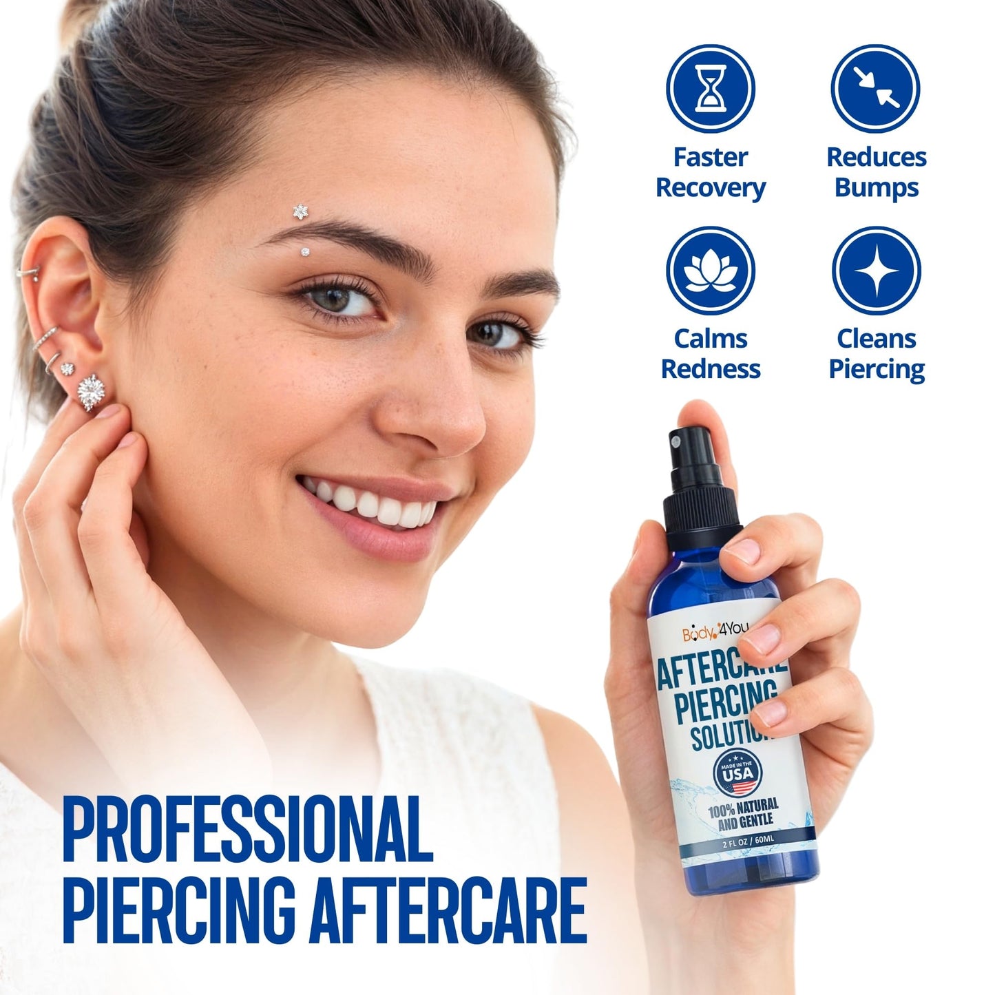 BodyJ4You Piercing Aftercare Spray - Saline Solution for Piercings Wound Wash Sterile Saline - Keloid Bump Removal Ear Nose Septum Belly Button Beauty and Personal Care BodyJ4You