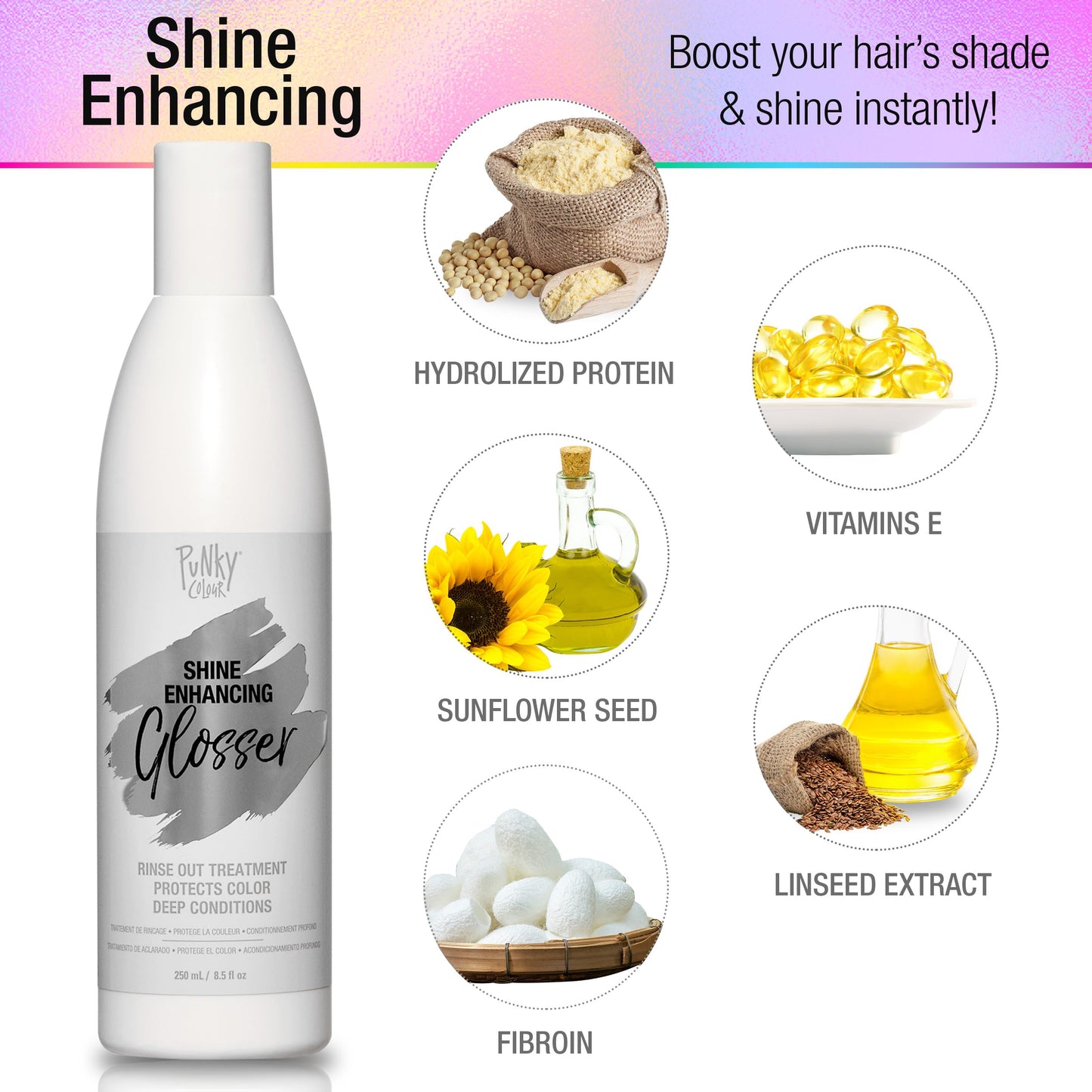 Punky Colour 3-in-1 Clear Hair Gloss Spray - Color Shine Glosser, Long-Lasting Hair Shine & Smooth Glossy Finish, 8.5 fl oz