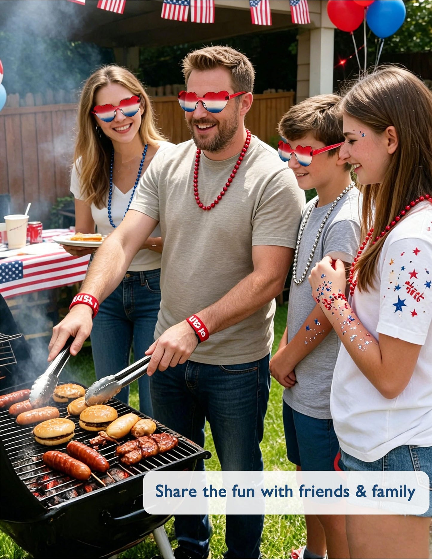 4th of July Accessories Set, 25Pcs Patriotic Outfit Kit with Star Glasses, Beaded Necklaces, Bracelets, Red White Blue Face Glitter Gel, Temporary