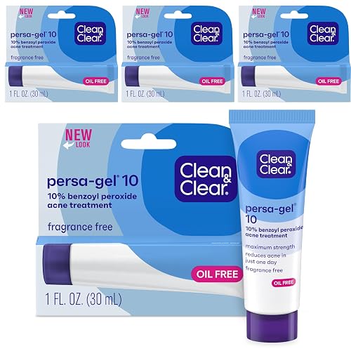 Clean & Clear PersaGel 10 Acne Medication Spot Treatment with Maximum Strength 10 Benzoyl Peroxide Topical Pimple Cream Acne Gel medication for Face