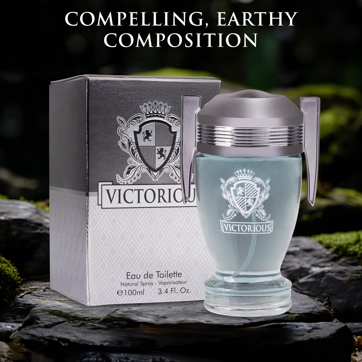 Victorious for Men Eau De Toilette - Woody & Aquatic Fragrance - Aromatic Bay Leaf & Jasmine & Woody Base of Guaiac Wood, Patchouli, Oak & Ambergris
