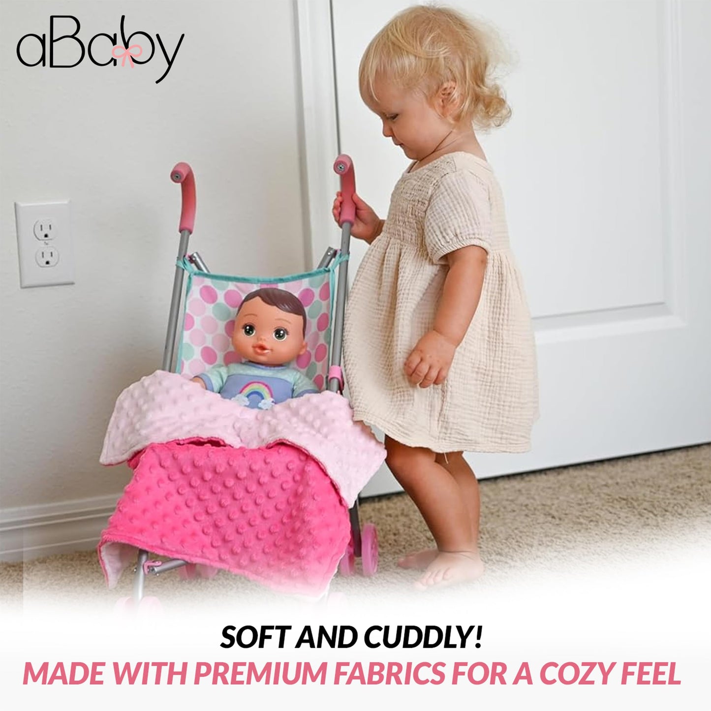 Baby Doll Blanket Set for 18 Inch, 15 Inch, and 12 Inch Dolls. Includes 2 Miniature, Plush, and Reversible 17" Baby Doll Blankets for Pretend Play.