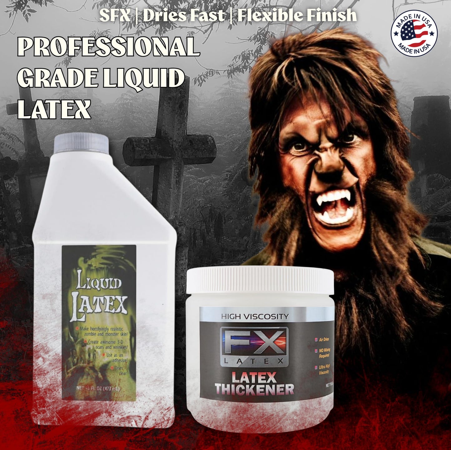 Liquid Latex and Latex Thickener Kit - Professional Grade for SFX, Cosplay, Mold Making, Face & Body Art - Dries Fast, Flexible Finish - 16 fl oz
