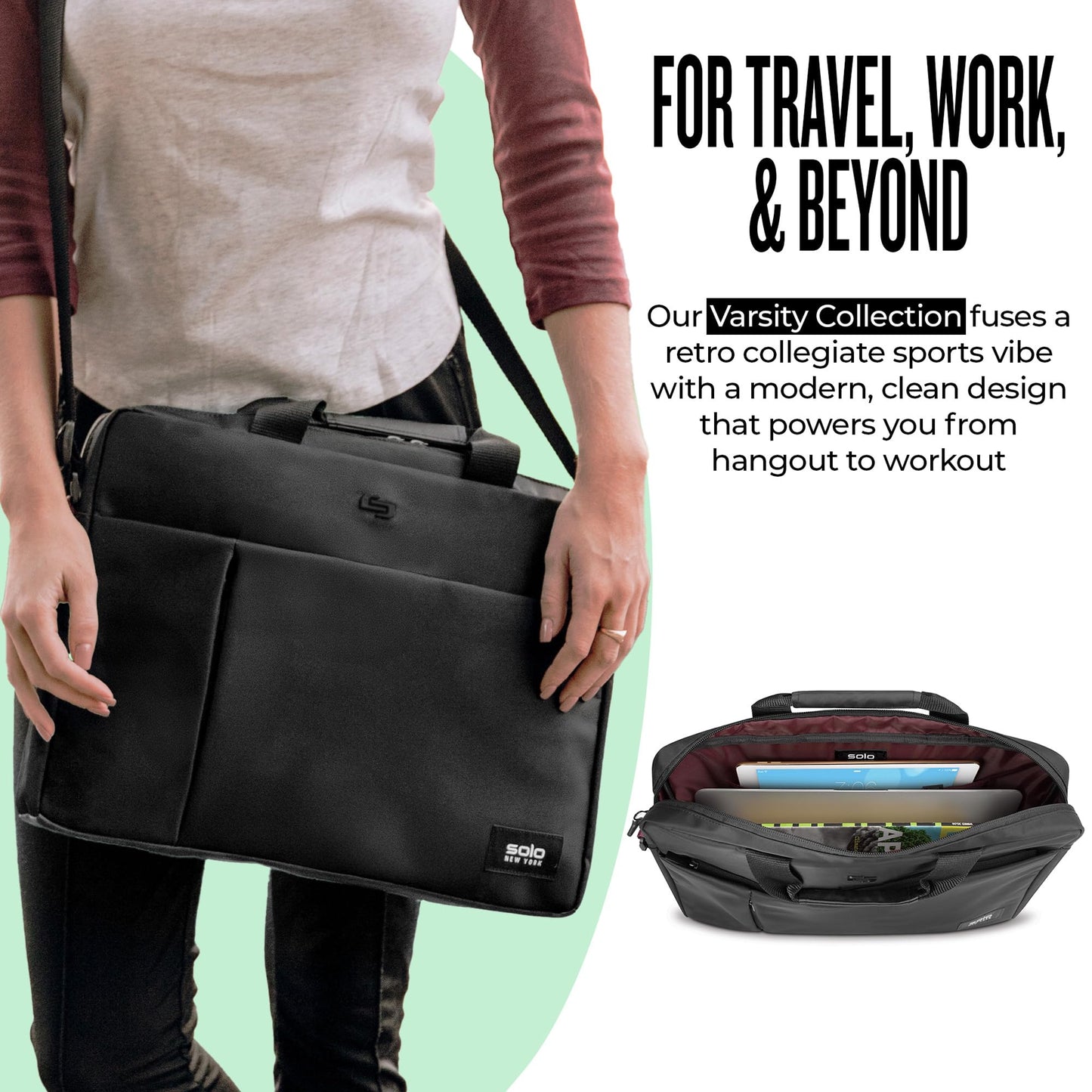 Solo New York Briefcase - Laptop Carrying Bag for Women & Men, Brief for Travel & Work, Internal Tablet Pocket, Adjustable Shoulder Strap, Fits 15.6"