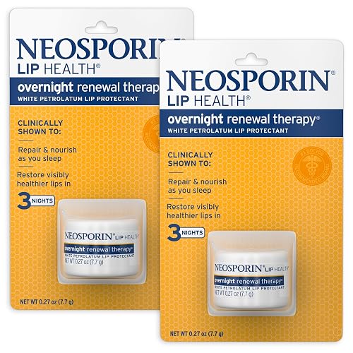 Neosporin Lip Health Overnight Renewal Therapy White Petrolatum Protectant and Moisturizer to Nourish & Repair Dryness, Helps Relieve, Prevent
