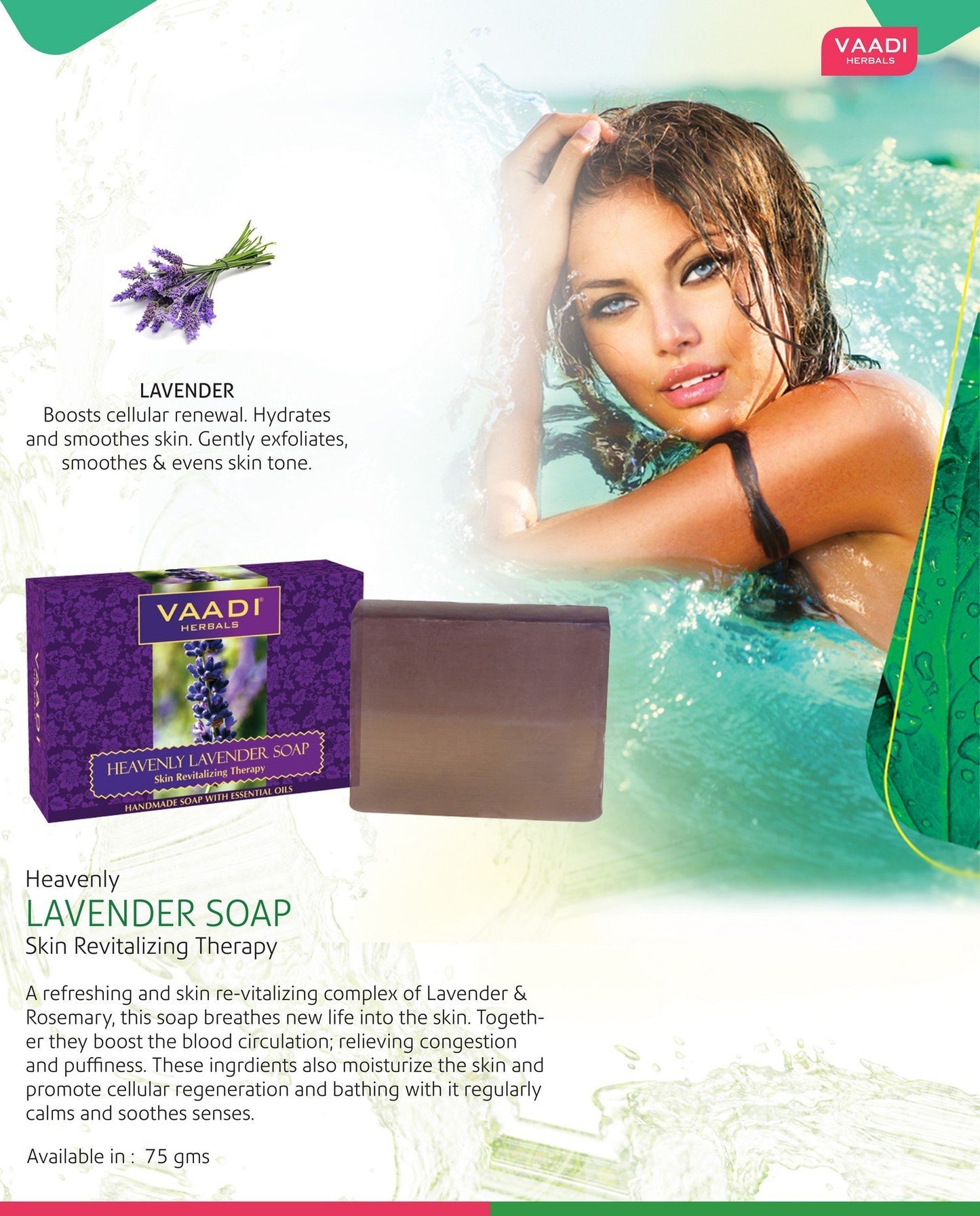 Vaadi Herbals Lavender Soap with Rosemary Oil, Pack of 3