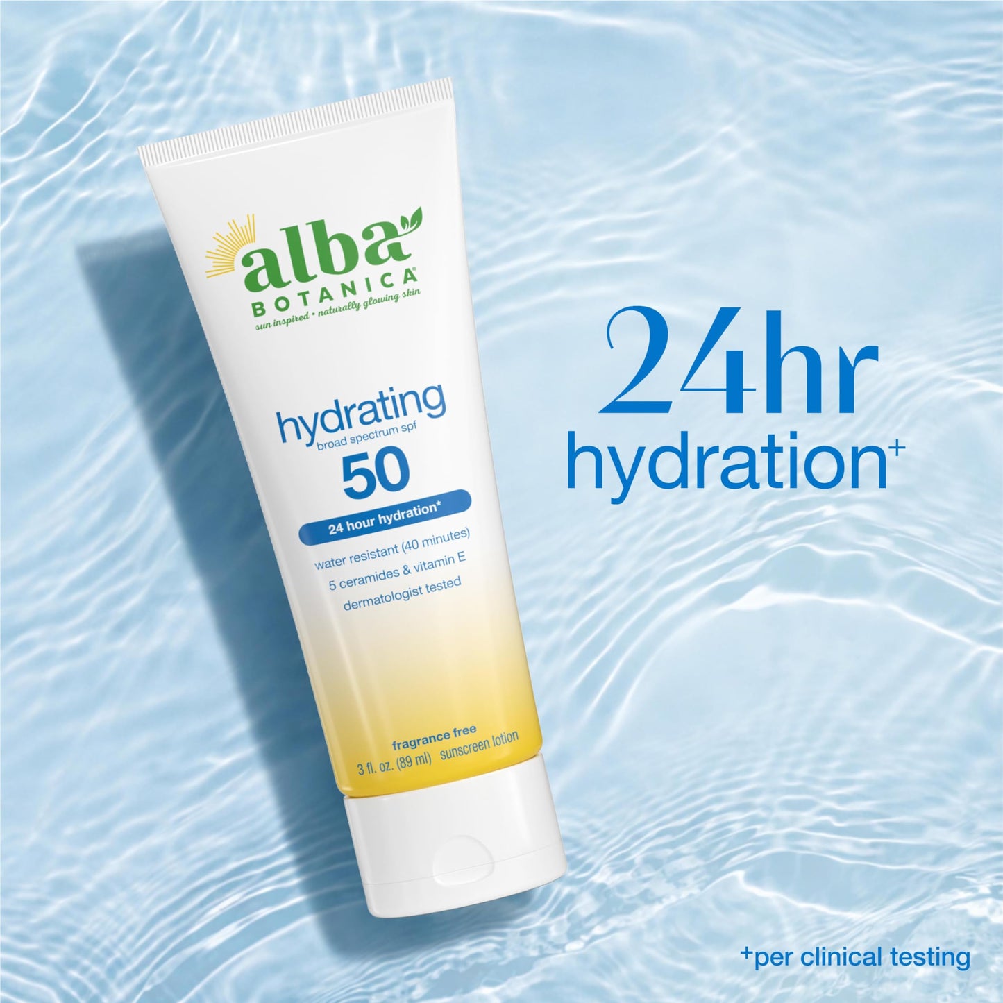 Alba Botanica Hydrating Sunscreen Lotion, SPF 50 Broad Spectrum Protection, 24 Hour Hydration, Water Resistant (40 minutes), Fragrance Free