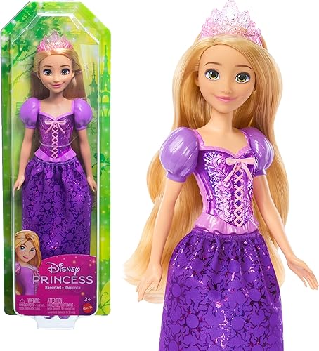 Mattel Disney Princess Toys, Rapunzel Fashion Doll, Sparkling Look with Blonde Hair, Blue Eyes & Tiara Accessory, Inspired by the Movie Tangled