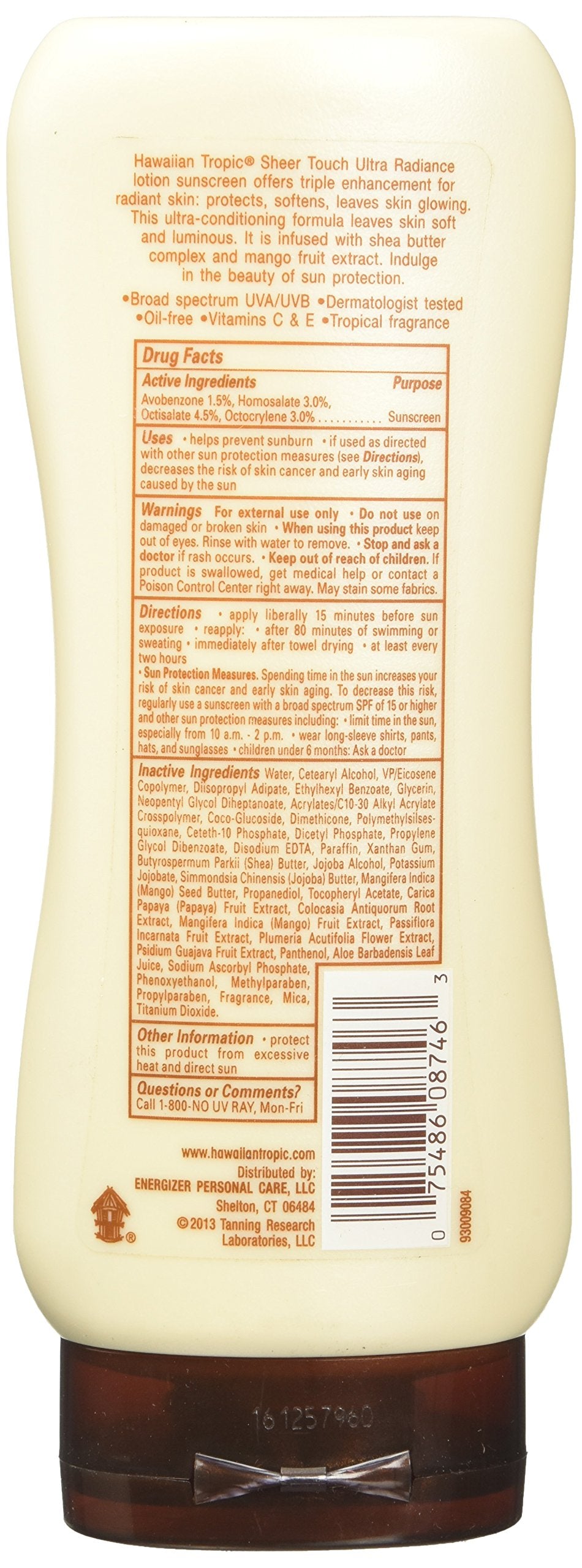 Hawaiian Tropic Sheer Touch Broad Spectrum Sun Care Lotion, SPF 15, Coconut, 8 Fl Oz