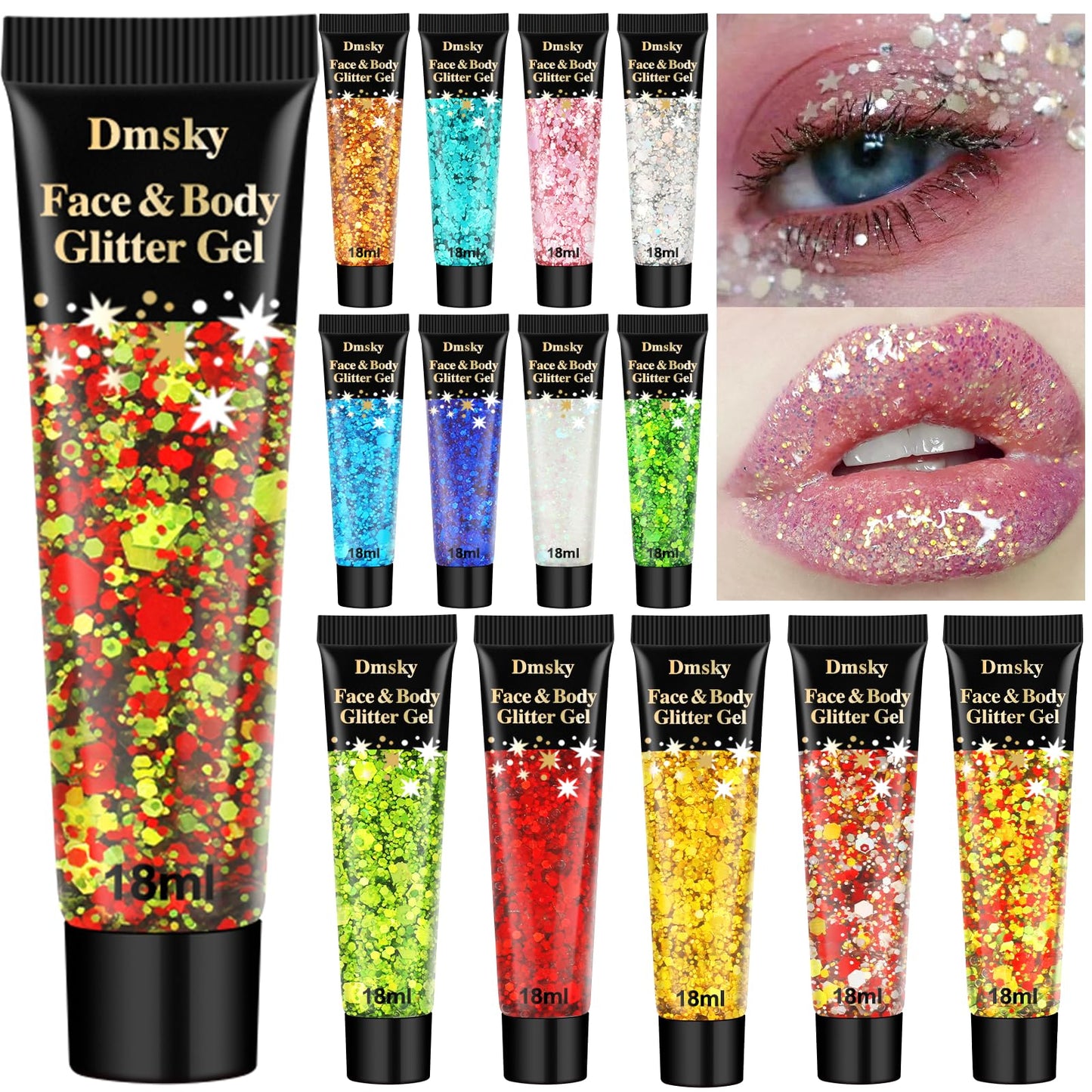 14 Colors Body Glitter,Face Glitter Makeup for Kids Women,Sparkly Chunky Hair Glitter for Eye Lip Nails,Mardi Gras Glitter Makeup Face Paint,Singer