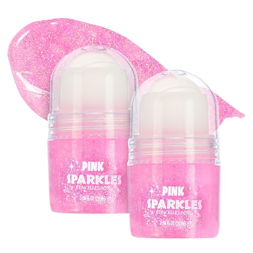 2pc Pink Sparkles Roll-On Glitter Set - Strawberry Scented Rollerball Body & Face Glitter Stick | Shimmer & Shine Makeup for Girls & Kids | Fun